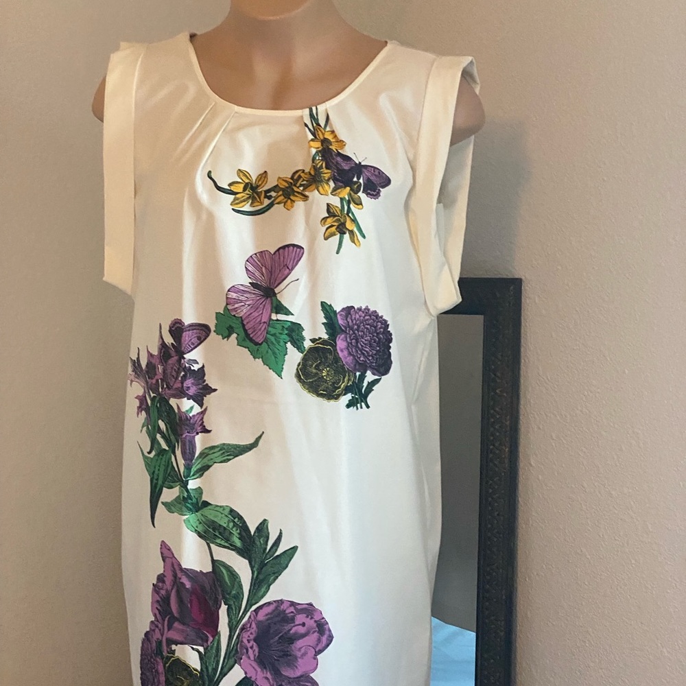 White & Floral/butterfly satin cocktail dress